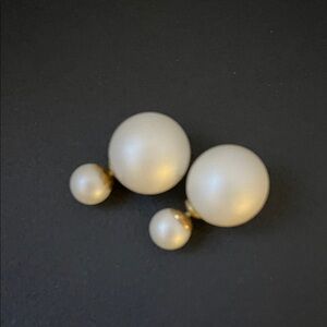 Elegant Gold and Cream Double faux Pearl Earrings